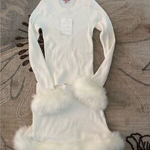 Show Me Your MuMu Cream Ribbed Dress with Faux Fur Trim